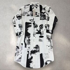 KidSuper Collage Faces Long Shirt White Cotton Sz M‎ NWT